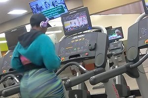 Big Ass In Green Leggings On Treadmill